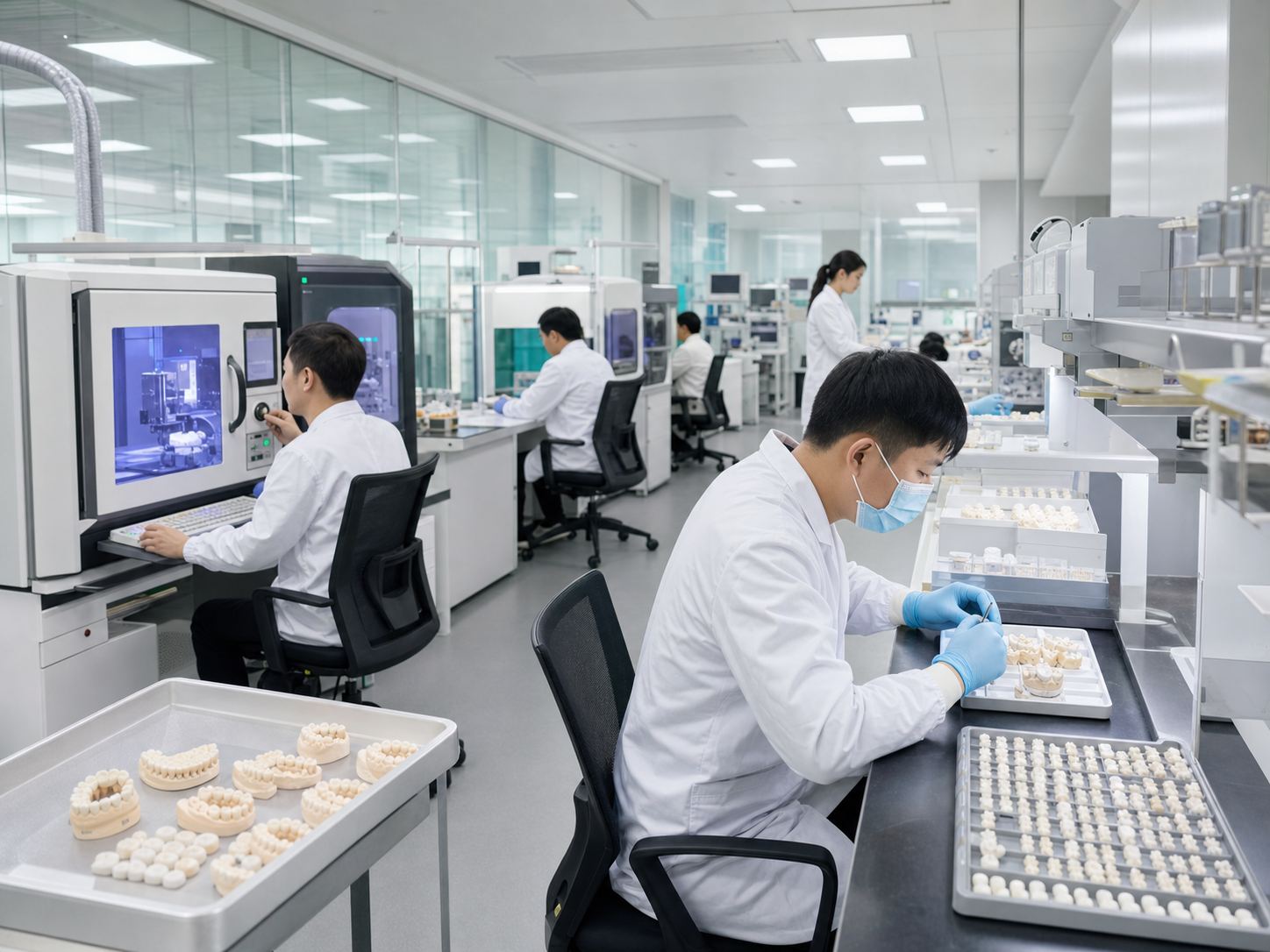Shenzhen Bao'an dental laboratory digital production area with CAD/CAM equipment