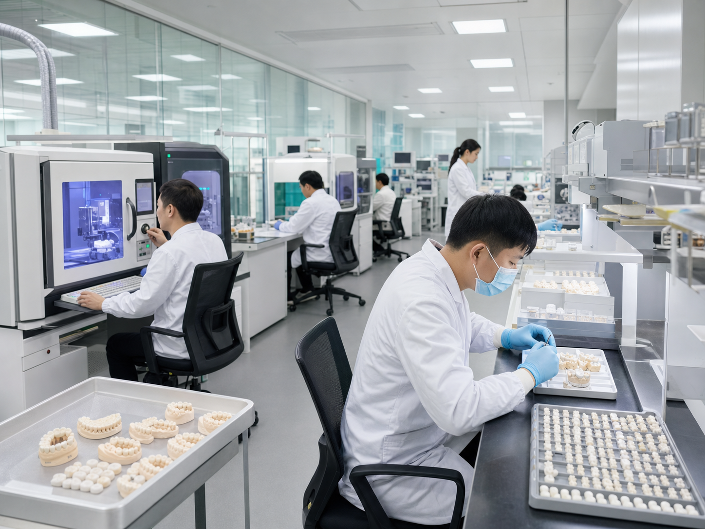 Shenzhen Bao'an dental laboratory digital production area with CAD/CAM equipment