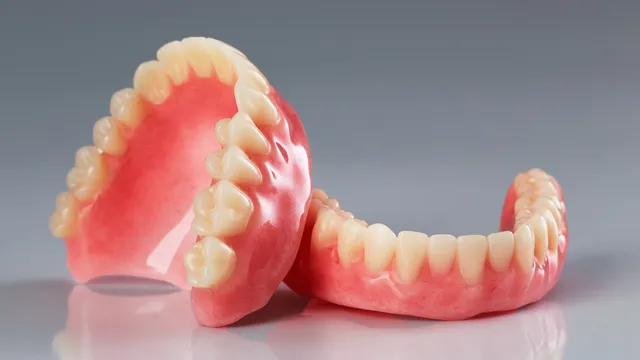Acrylic dentures with pink base and natural tooth setup