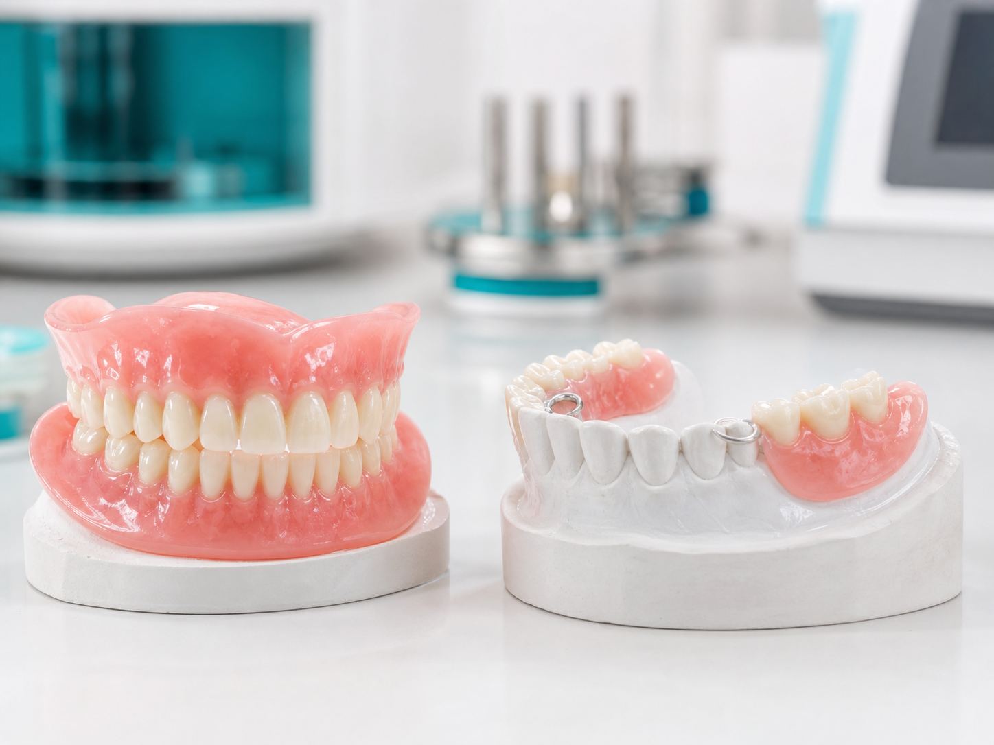Acrylic full and partial dentures on dental models